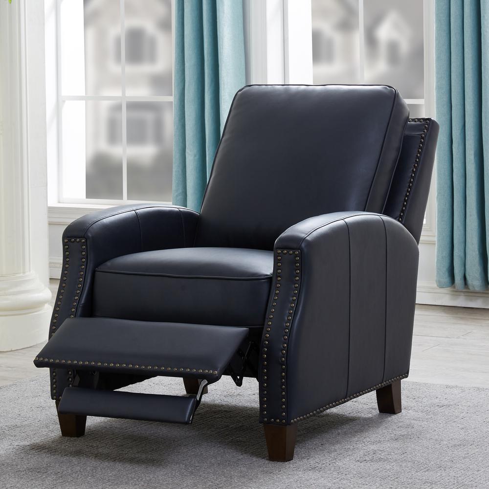 James Midnight Blue Faux Leather Push Back Recliner. Picture 18