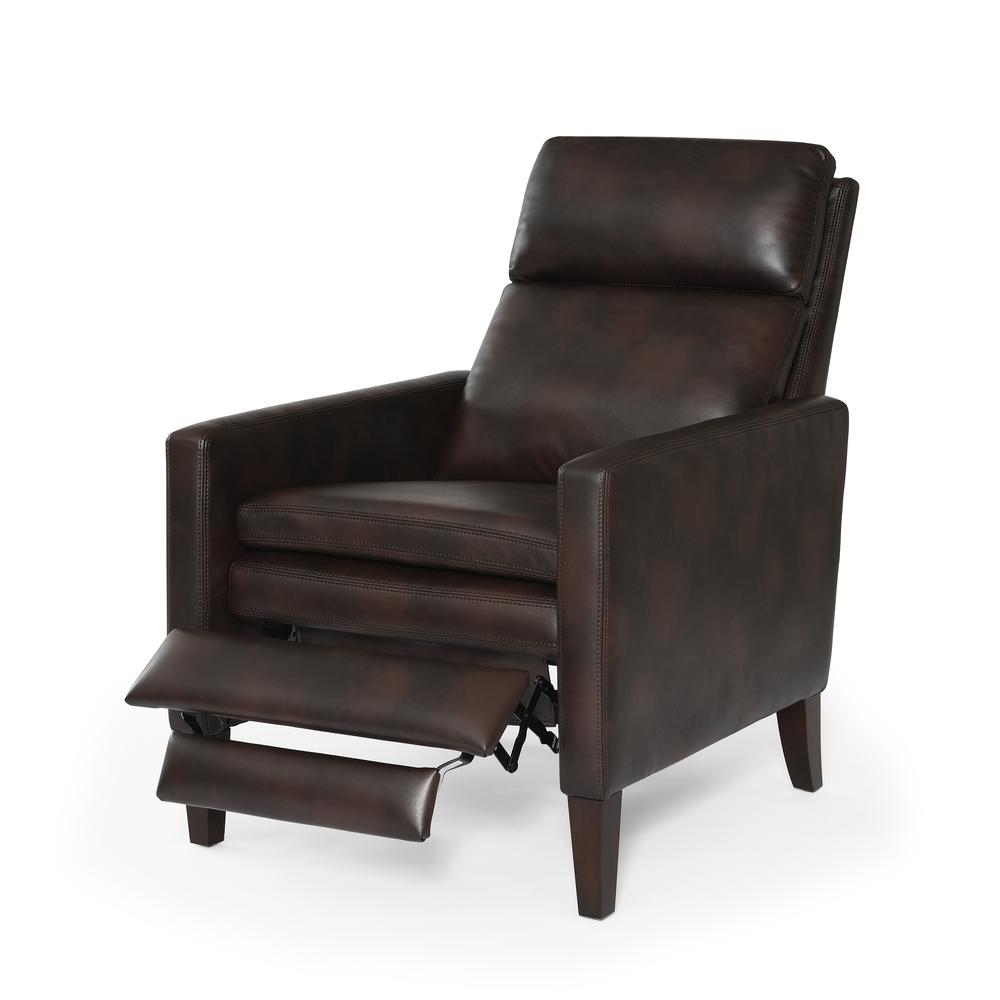 Vicente Burnished Brown Faux Leather Push Back Recliner. Picture 3
