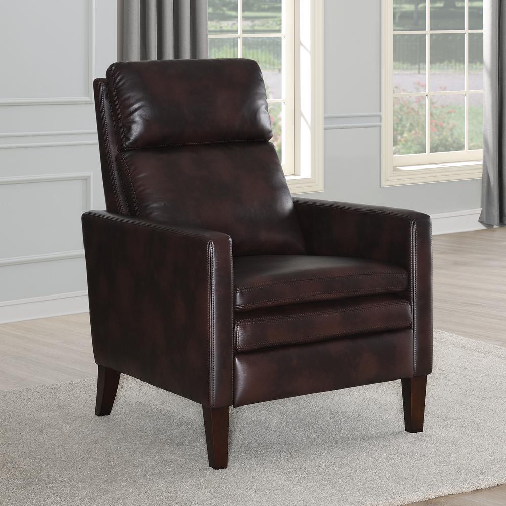 Vicente Burnished Brown Faux Leather Push Back Recliner. Picture 15