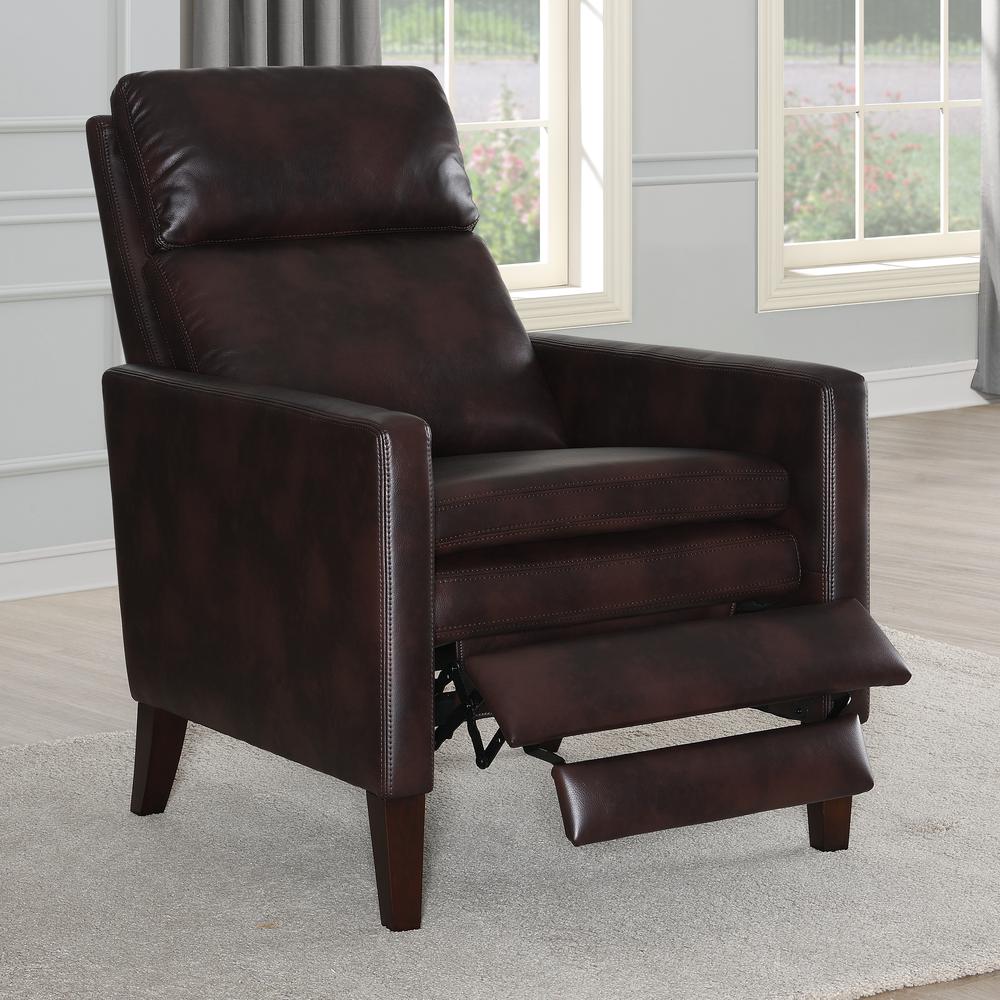 Vicente Burnished Brown Faux Leather Push Back Recliner. Picture 16