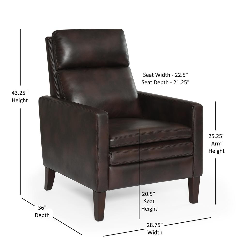 Vicente Burnished Brown Faux Leather Push Back Recliner. Picture 14