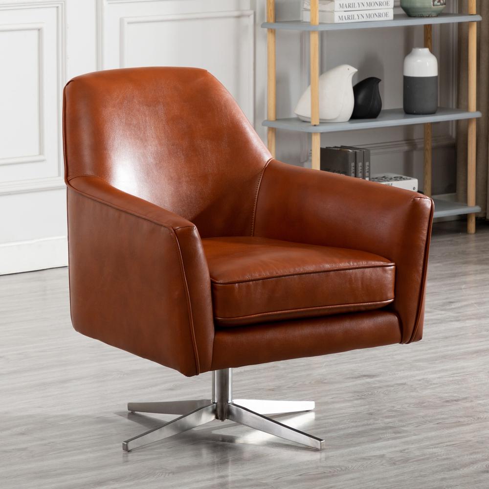 Phoenix Caramel Leather Gel Swivel Armchair. Picture 3