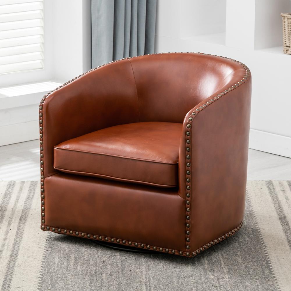 Tyler Swivel Arm Chair - Caramel. Picture 3
