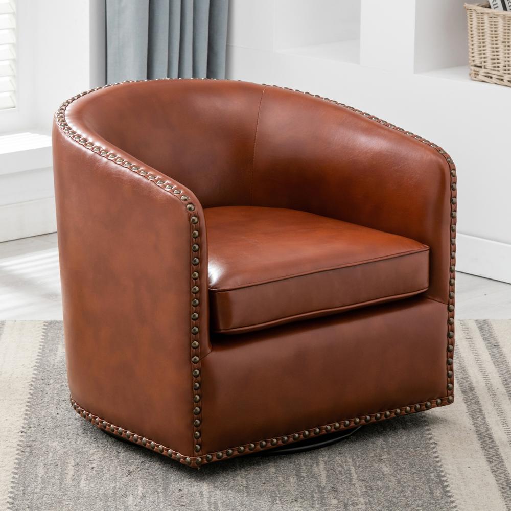 Tyler Swivel Arm Chair - Caramel. Picture 14