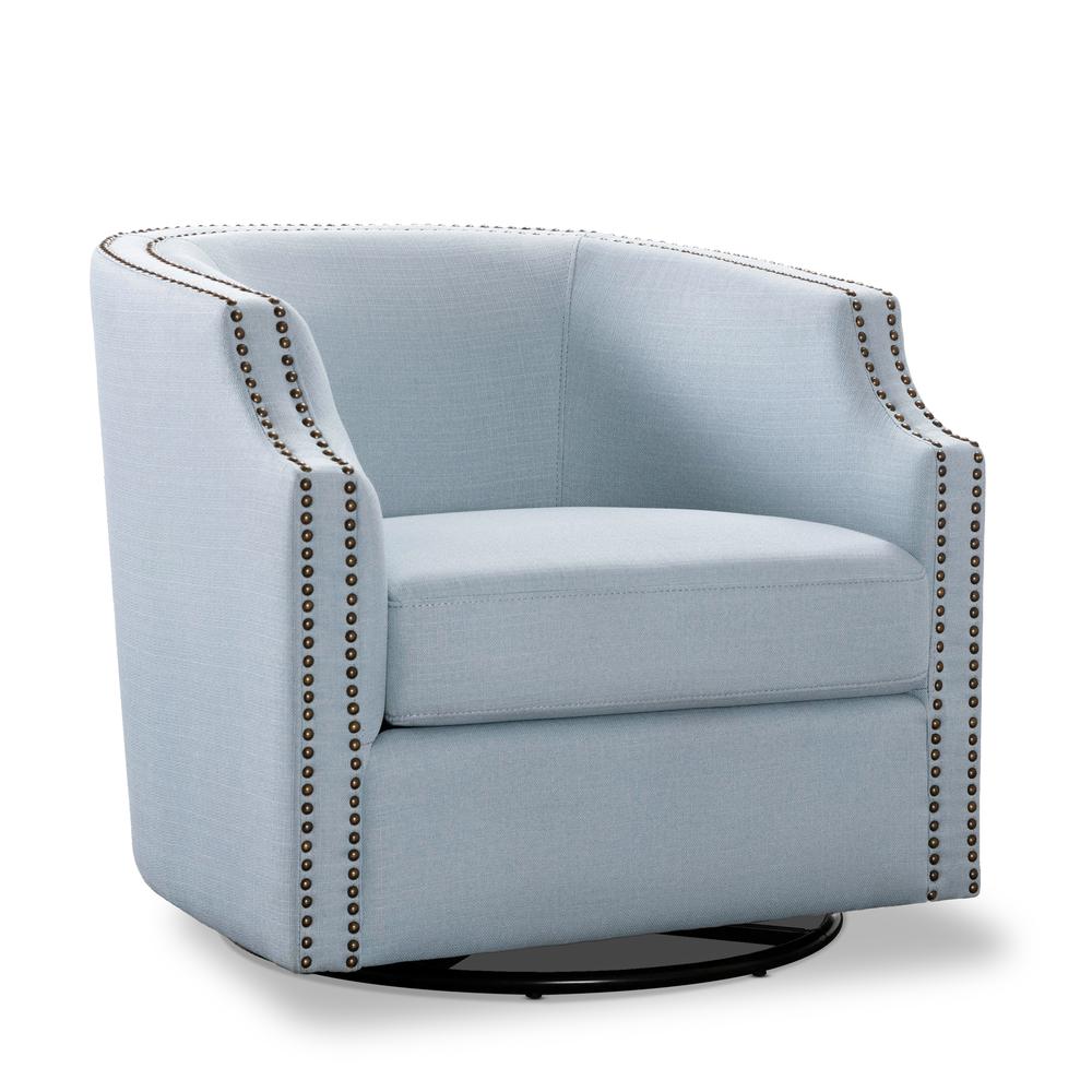 Aerin Sky Blue Swivel Barrel Chair. Picture 2