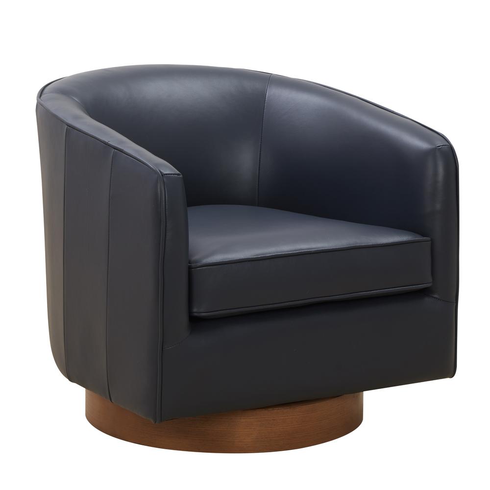 Taos Midnight Blue Top Grain Leather Wood Base Swivel Chair. Picture 7