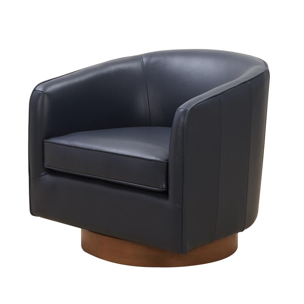 Taos Midnight Blue Top Grain Leather Wood Base Swivel Chair. Picture 12