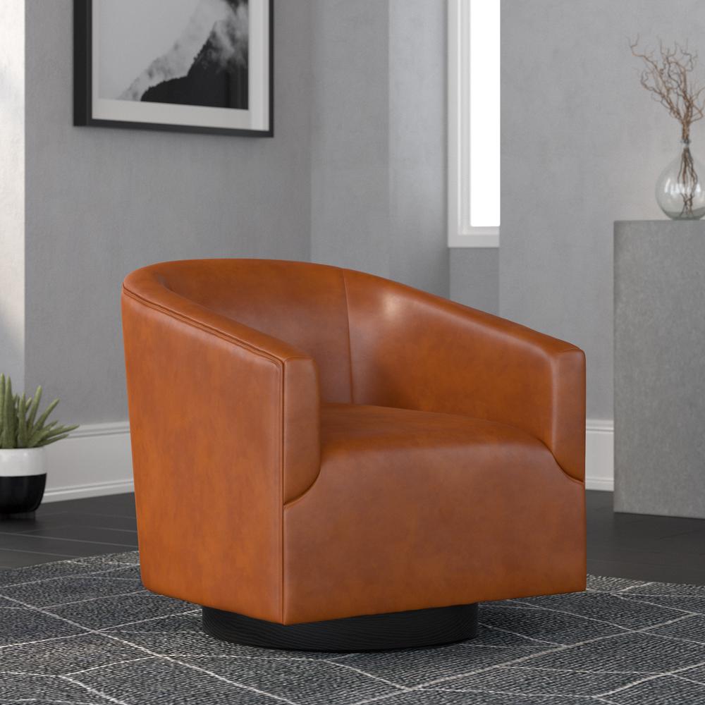 Gaven Caramel Wood Base Swivel Chair. Picture 3