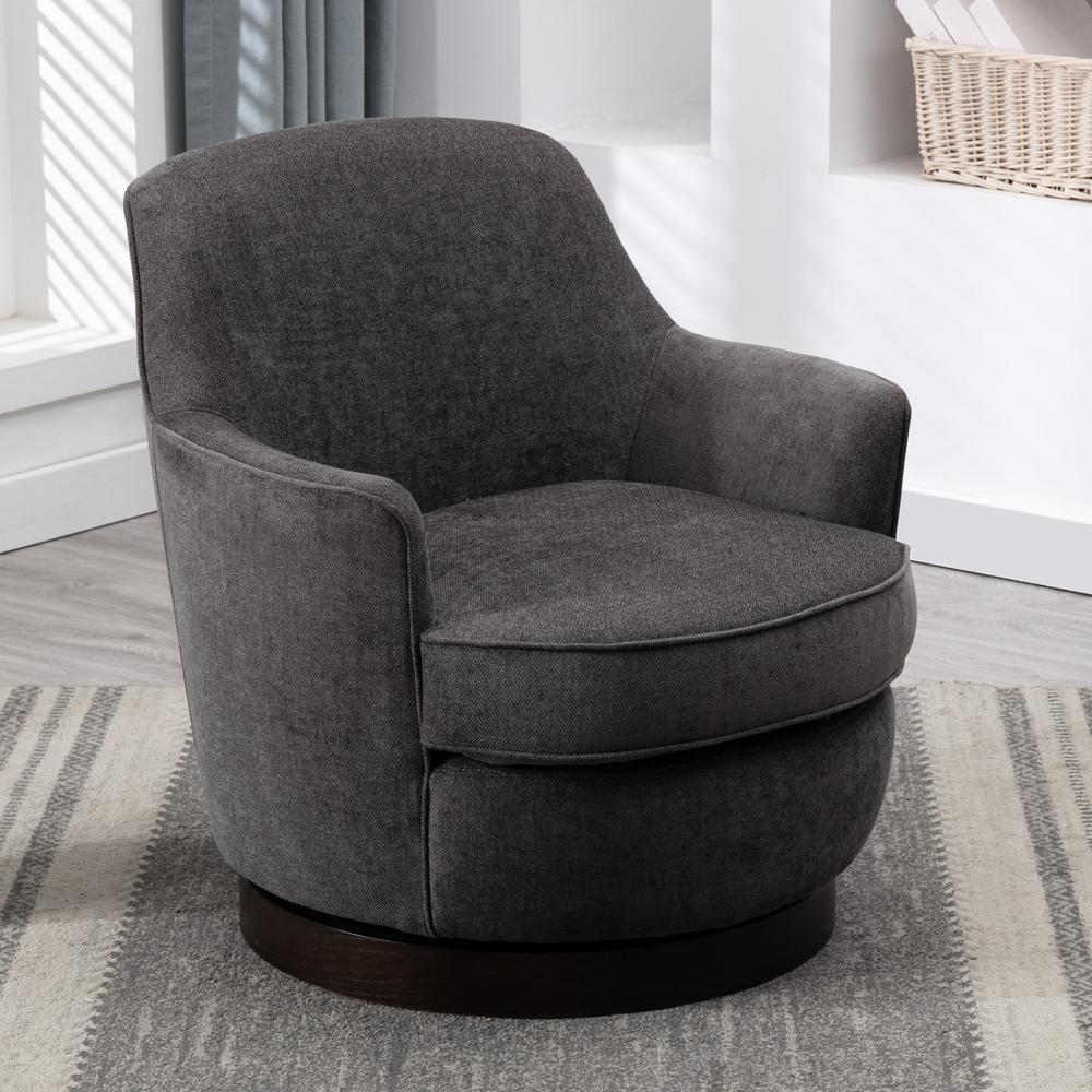 Reese Charcoal Wood Base Swivel Chair. Picture 3