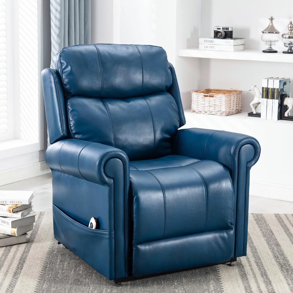 Langdon Navy Blue Leather Gel Lift Chair with Massage. Picture 2