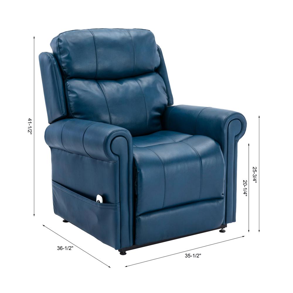 Langdon Navy Blue Leather Gel Lift Chair with Massage. Picture 1