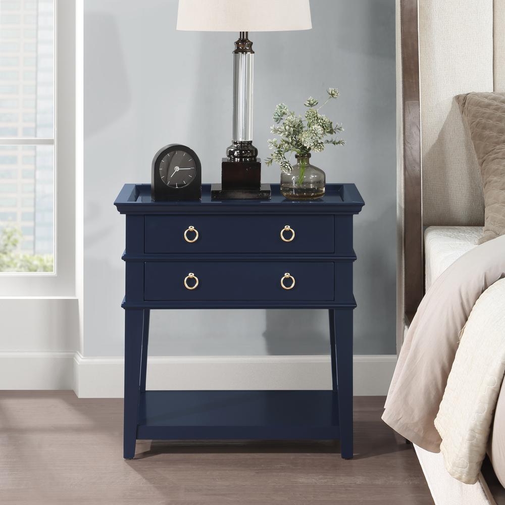 Clara Midnight Blue 2-Drawer Tray Top Nightstand. Picture 12