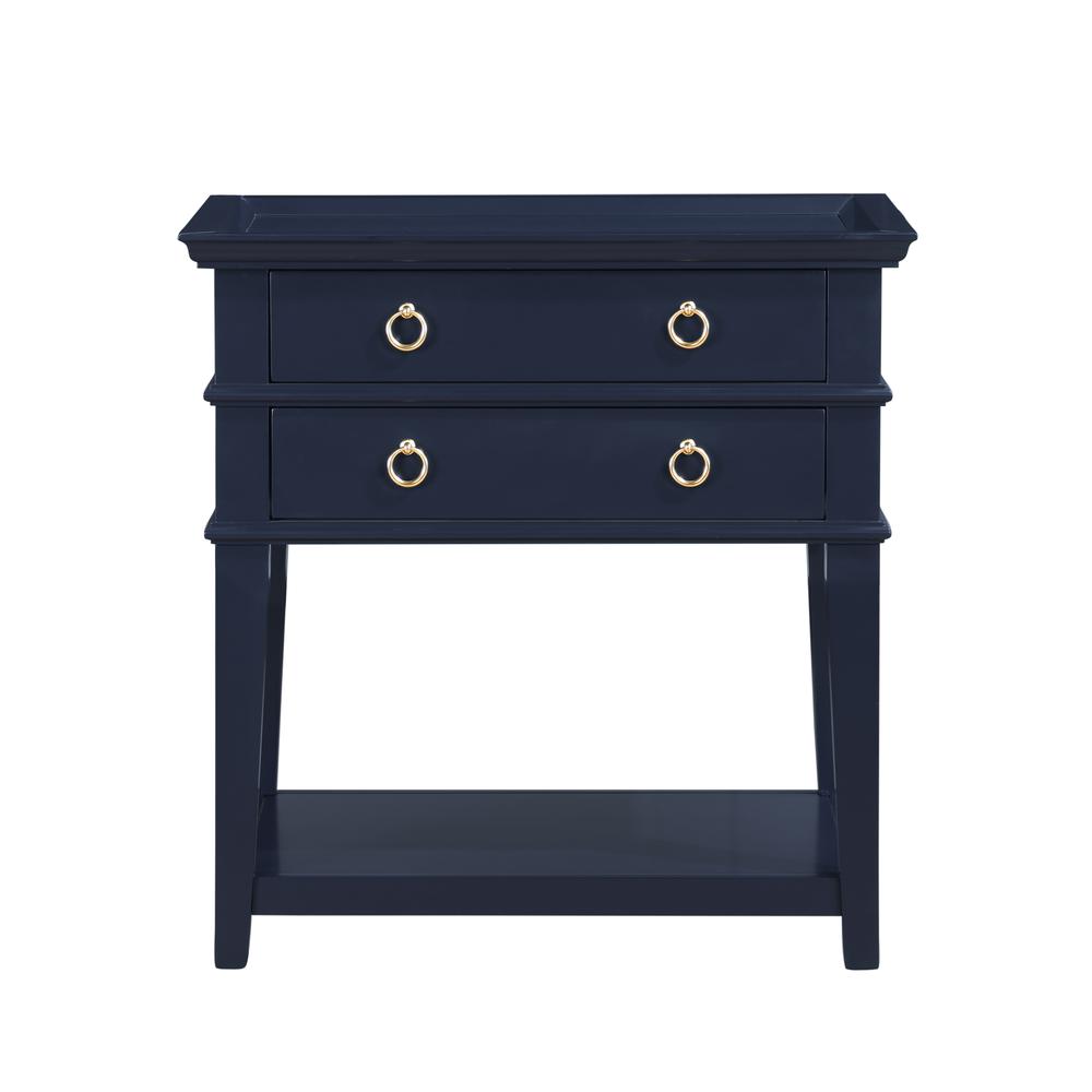Clara Midnight Blue 2-Drawer Tray Top Nightstand. Picture 1