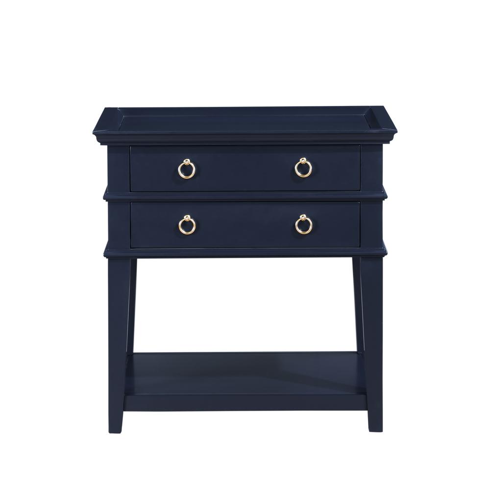 Clara Midnight Blue 2-Drawer Tray Top Nightstand. Picture 2