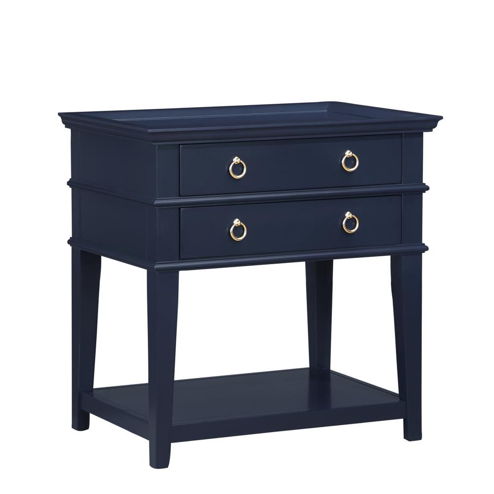Clara Midnight Blue 2-Drawer Tray Top Nightstand. Picture 3