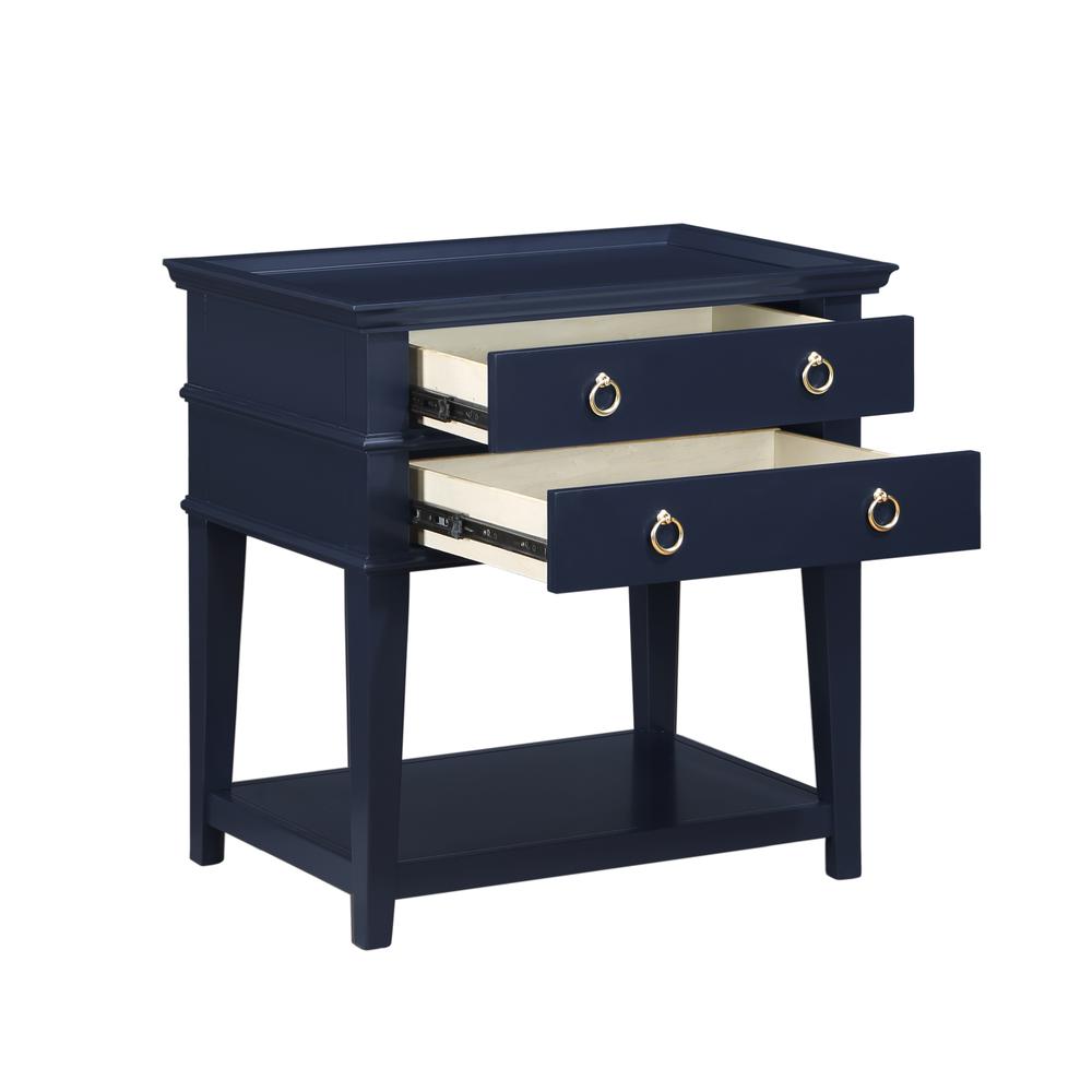 Clara Midnight Blue 2-Drawer Tray Top Nightstand. Picture 7