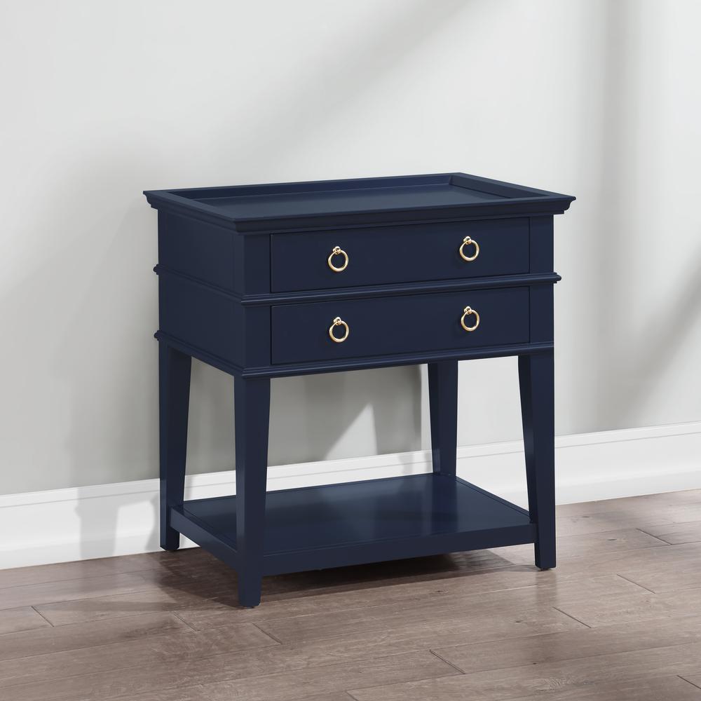 Clara Midnight Blue 2-Drawer Tray Top Nightstand. Picture 10