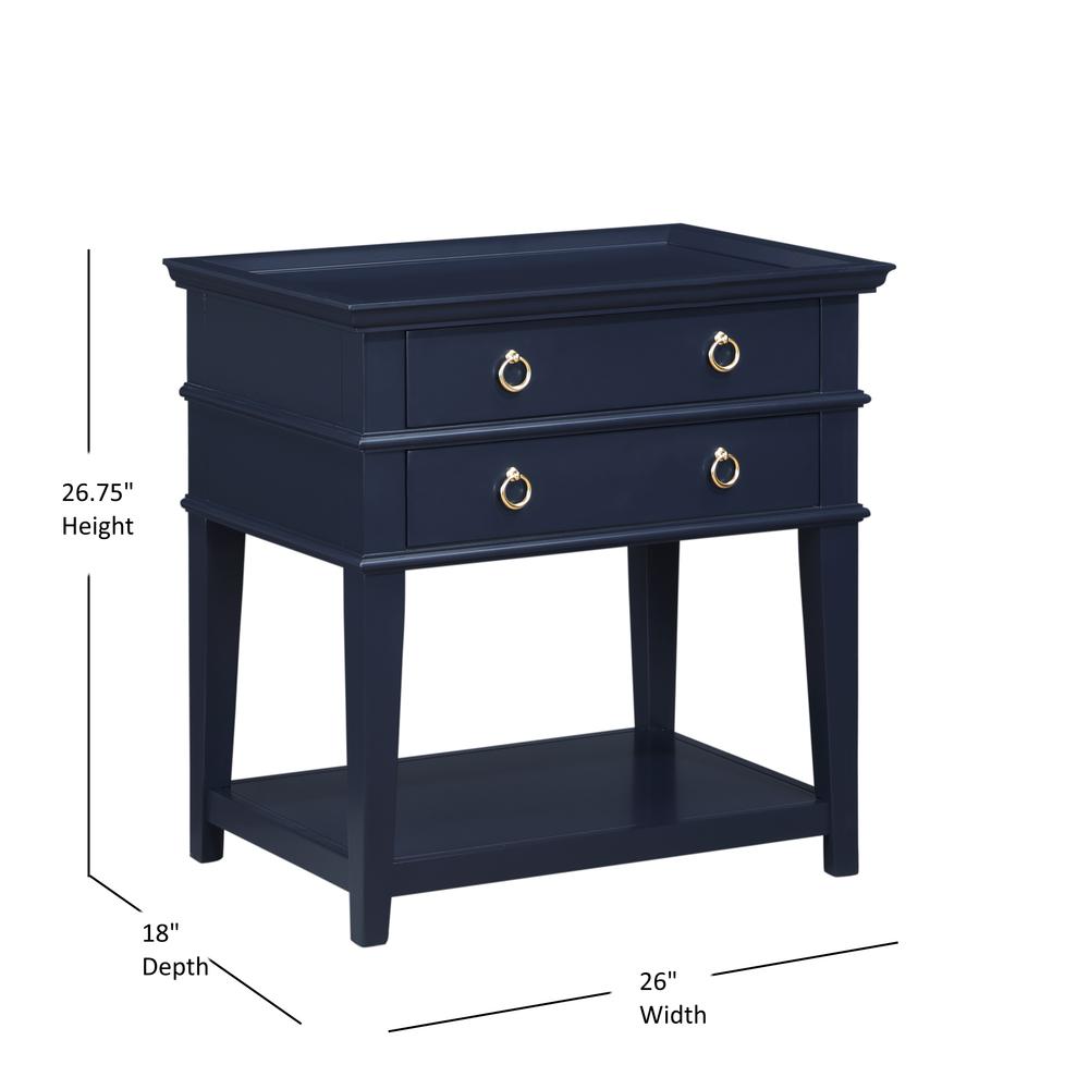 Clara Midnight Blue 2-Drawer Tray Top Nightstand. Picture 11