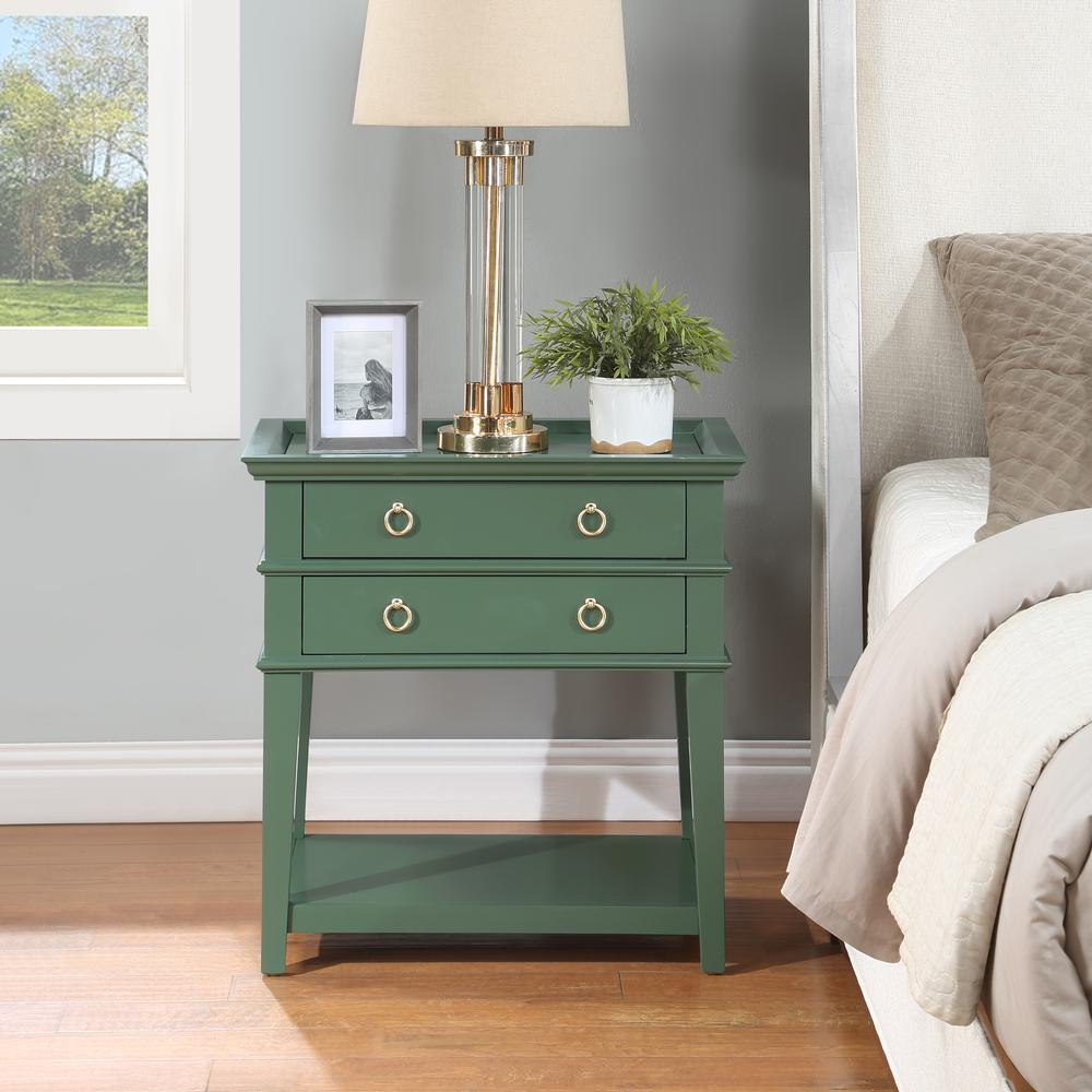 Clara Vintage Green 2-Drawer Tray Top Nightstand. Picture 10