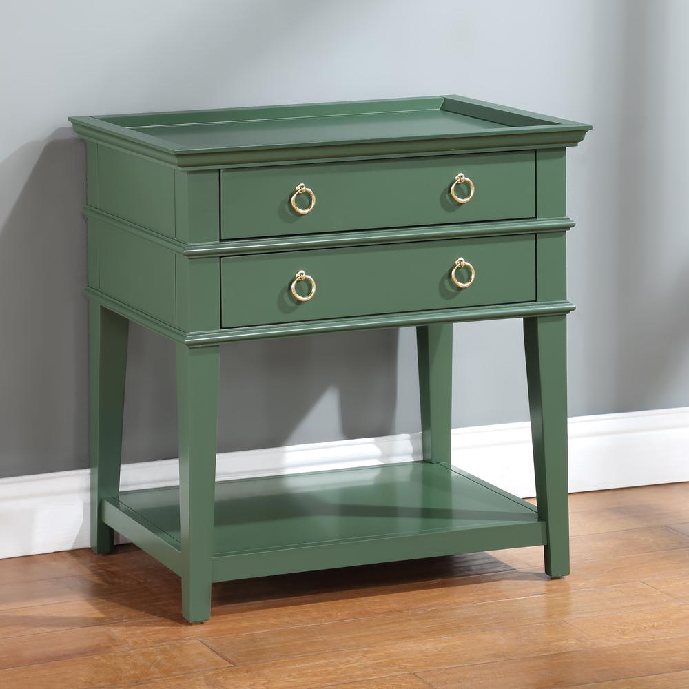 Clara Vintage Green 2-Drawer Tray Top Nightstand. Picture 9