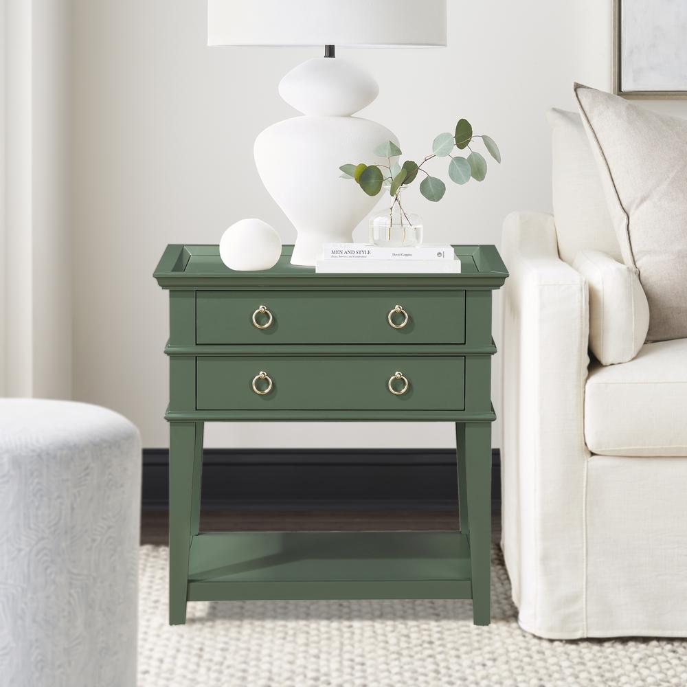 Clara Vintage Green 2-Drawer Tray Top Nightstand. Picture 14