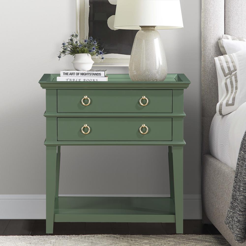 Clara Vintage Green 2-Drawer Tray Top Nightstand. Picture 13