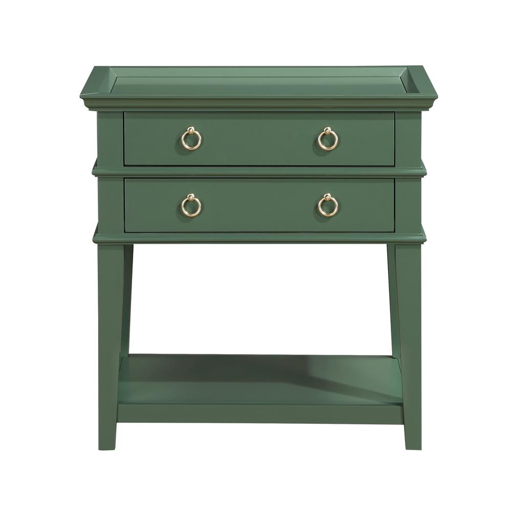 Clara Vintage Green 2-Drawer Tray Top Nightstand. Picture 2