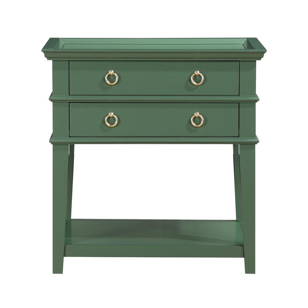 Clara Vintage Green 2-Drawer Tray Top Nightstand. Picture 3