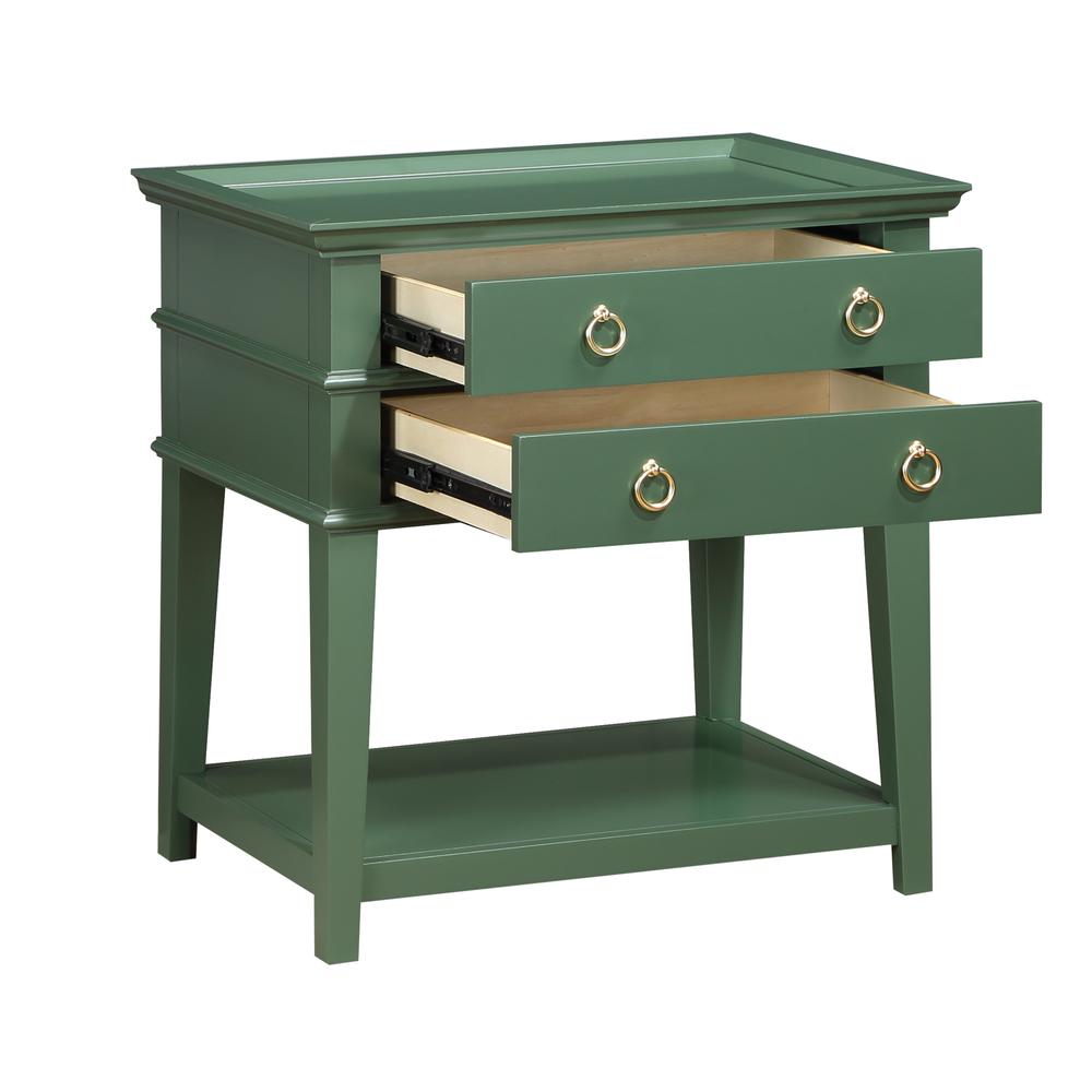 Clara Vintage Green 2-Drawer Tray Top Nightstand. Picture 6