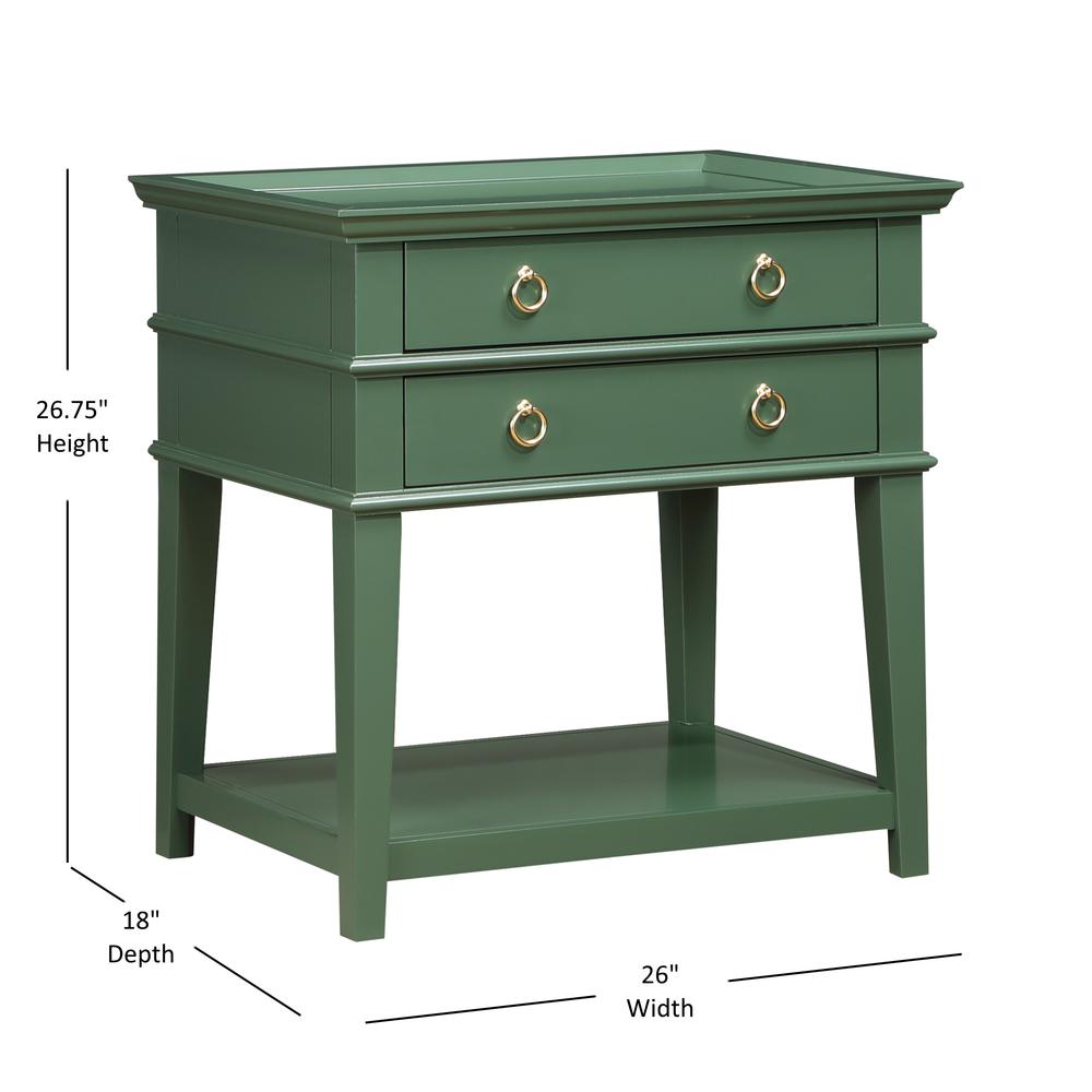 Clara Vintage Green 2-Drawer Tray Top Nightstand. Picture 8