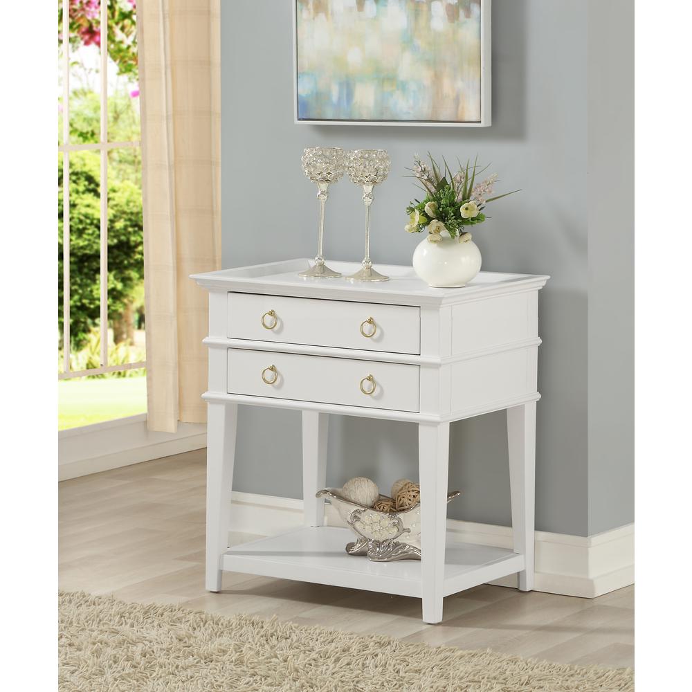 Clara White 2-Drawer Tray Top Nightstand. Picture 2