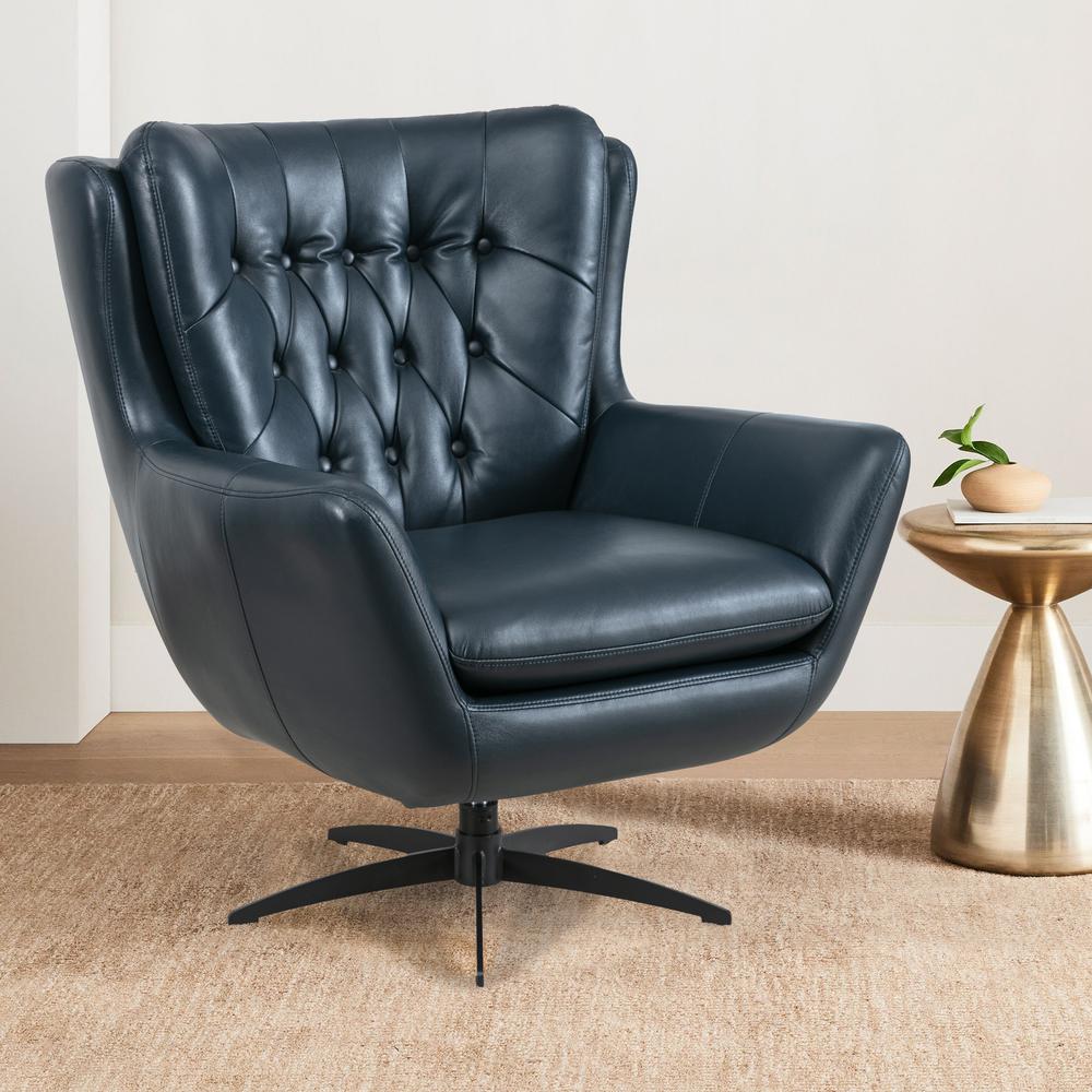 Clayton Midnight Blue Tufted Faux Leather Swivel Chair. Picture 16