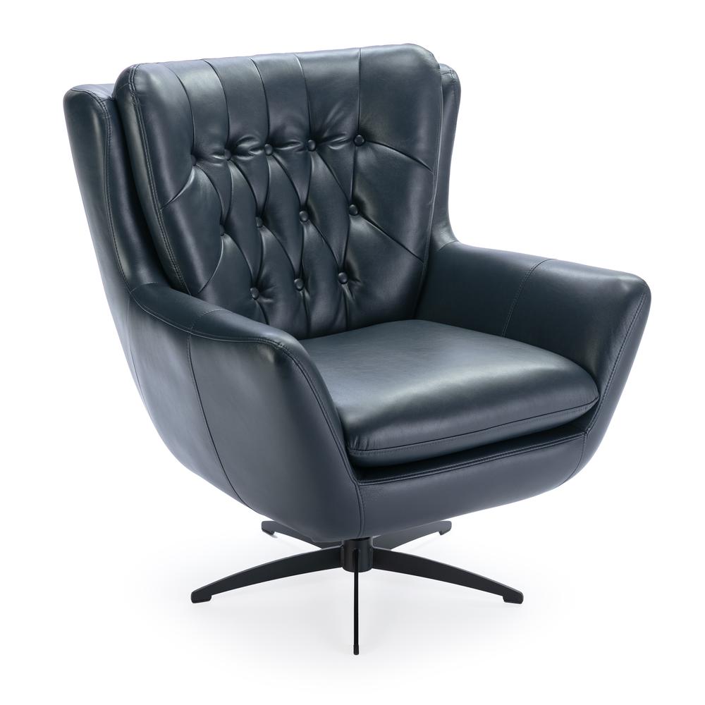 Clayton Midnight Blue Tufted Faux Leather Swivel Chair. Picture 1