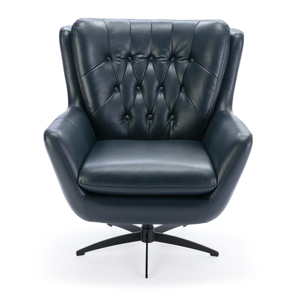 Clayton Midnight Blue Tufted Faux Leather Swivel Chair. Picture 2