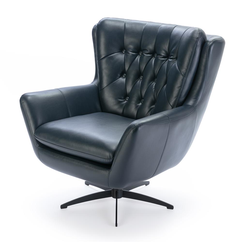 Clayton Midnight Blue Tufted Faux Leather Swivel Chair. Picture 3