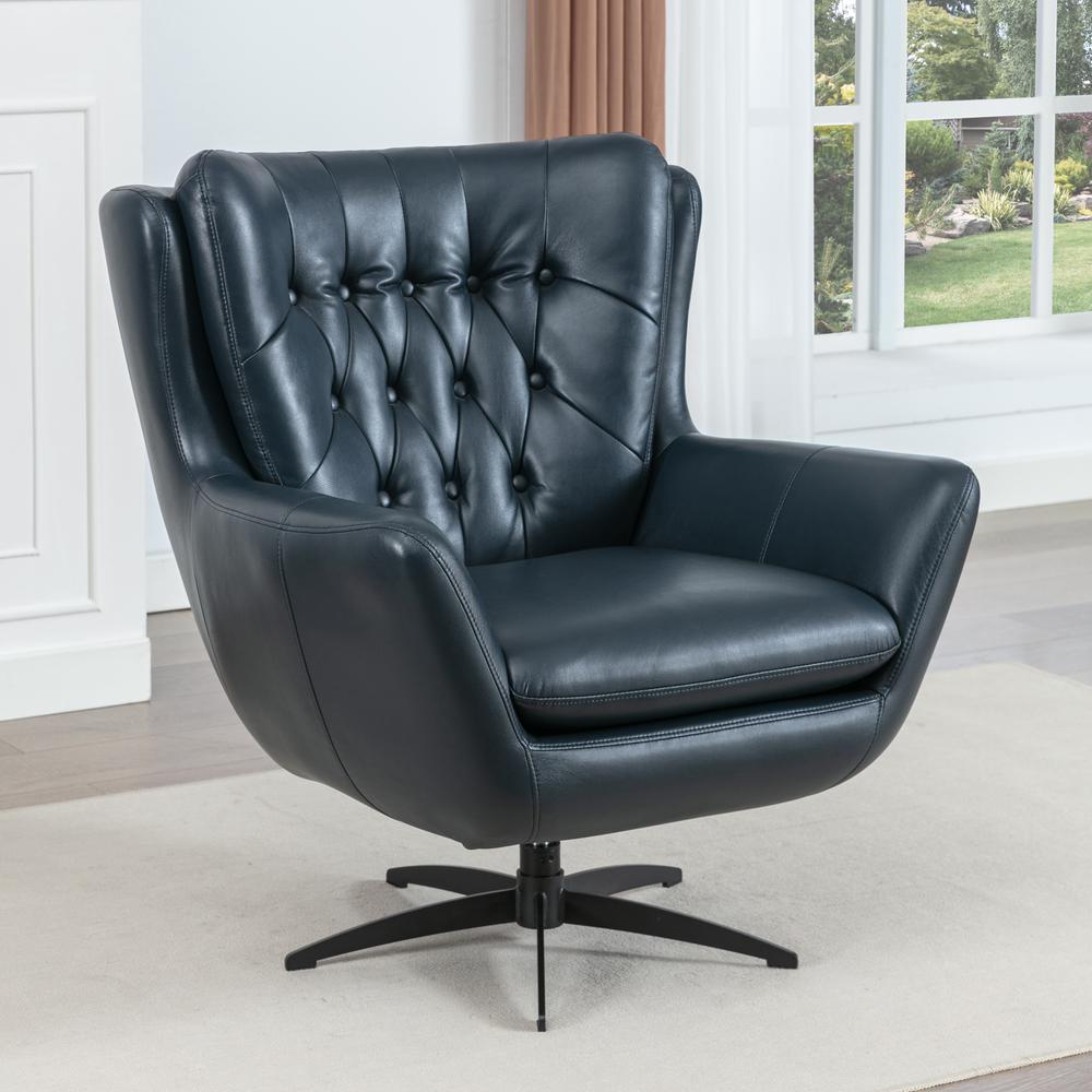 Clayton Midnight Blue Tufted Faux Leather Swivel Chair. Picture 17