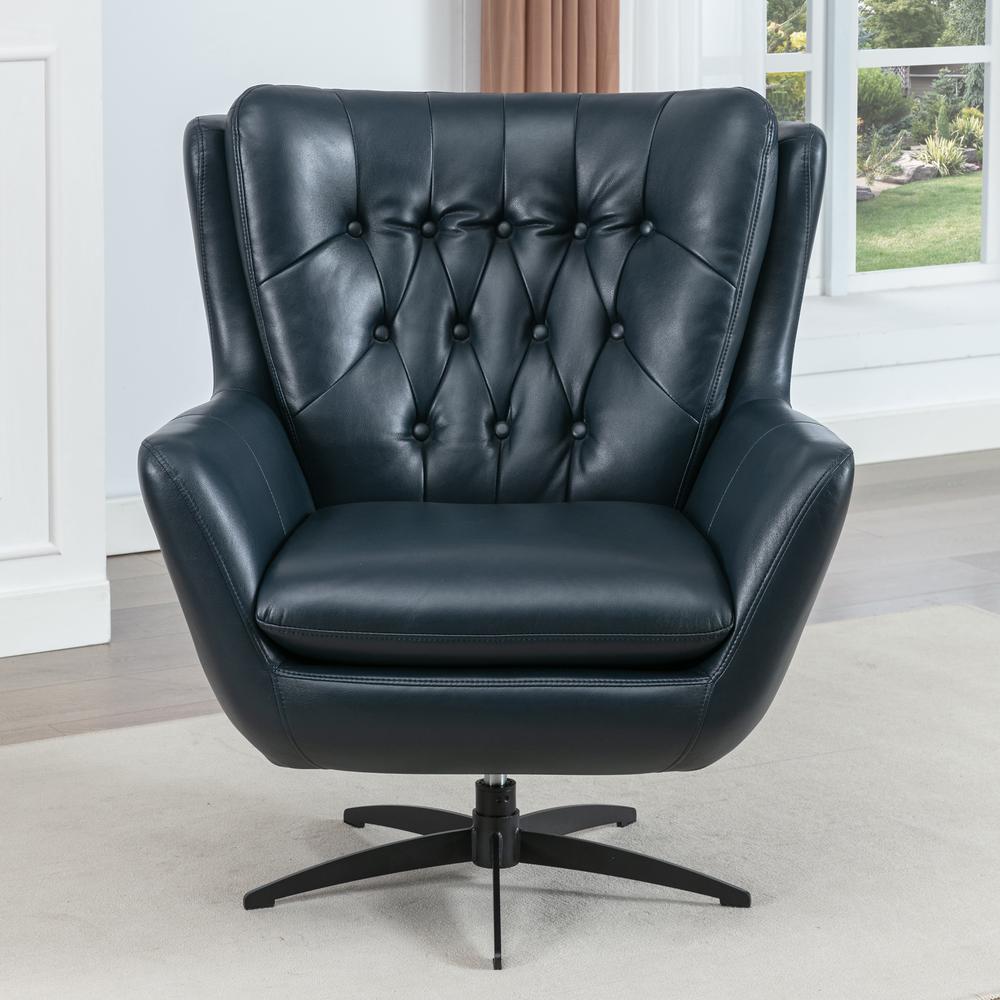 Clayton Midnight Blue Tufted Faux Leather Swivel Chair. Picture 18
