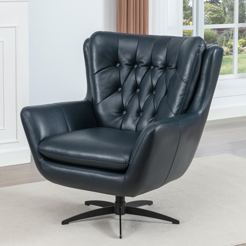 Clayton Midnight Blue Tufted Faux Leather Swivel Chair. Picture 19