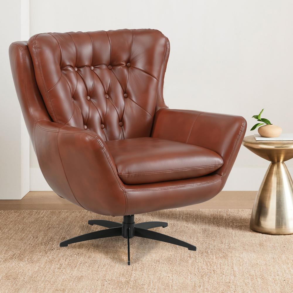 Clayton Caramel Tufted Faux Leather Swivel Chair. Picture 11