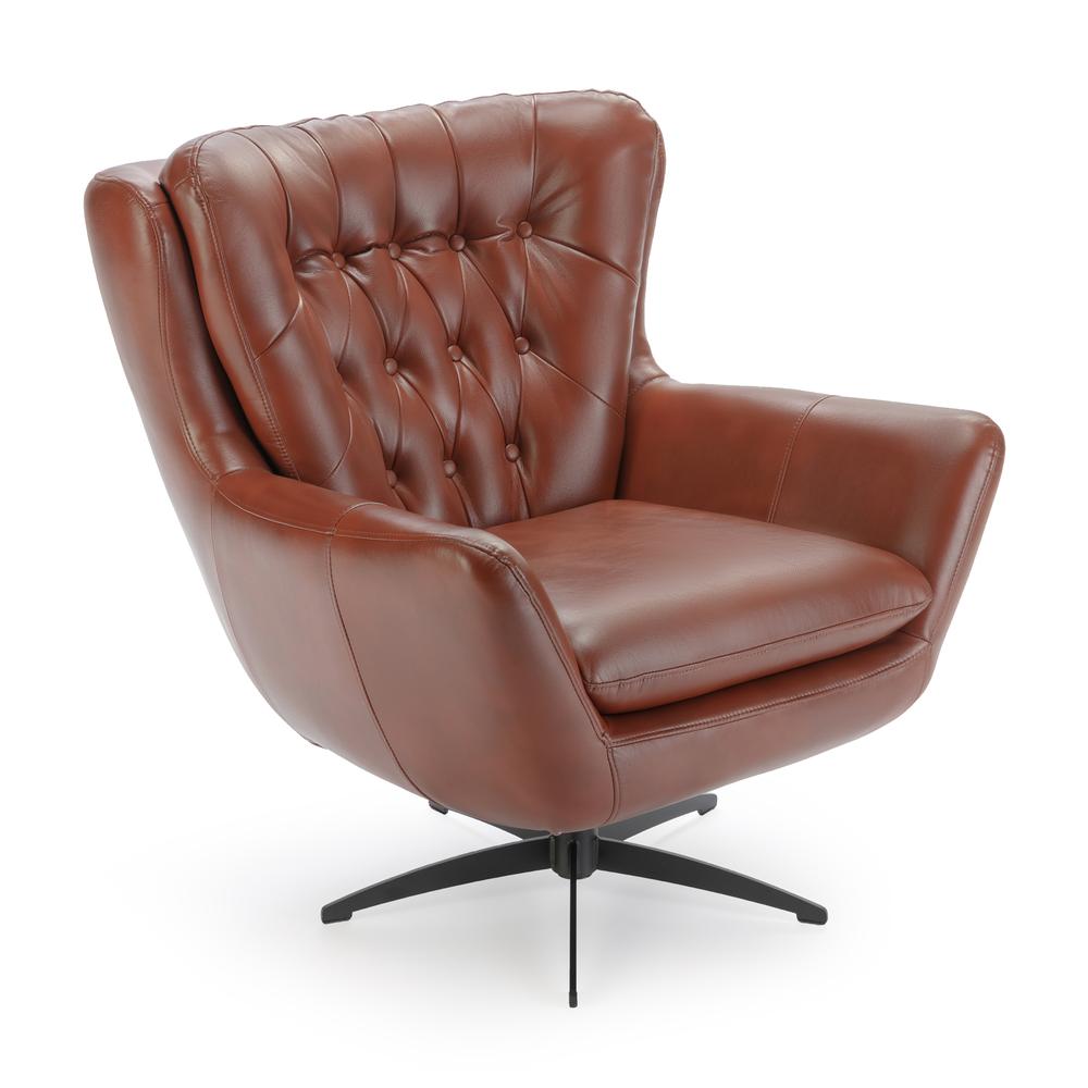 Clayton Caramel Tufted Faux Leather Swivel Chair. Picture 1
