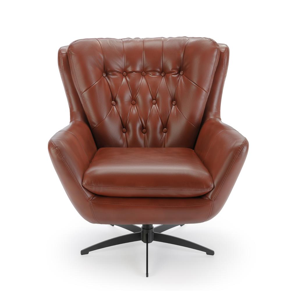 Clayton Caramel Tufted Faux Leather Swivel Chair. Picture 2