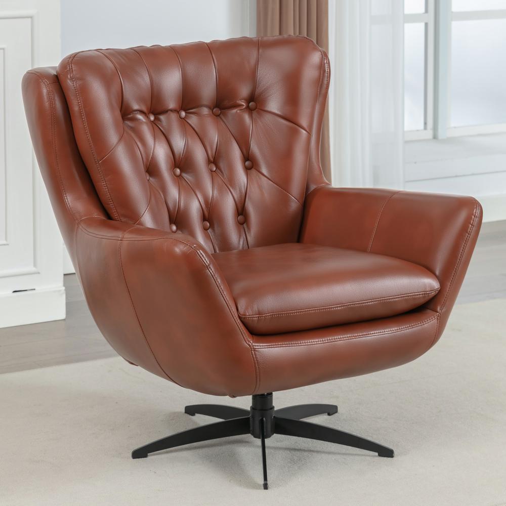 Clayton Caramel Tufted Faux Leather Swivel Chair. Picture 8