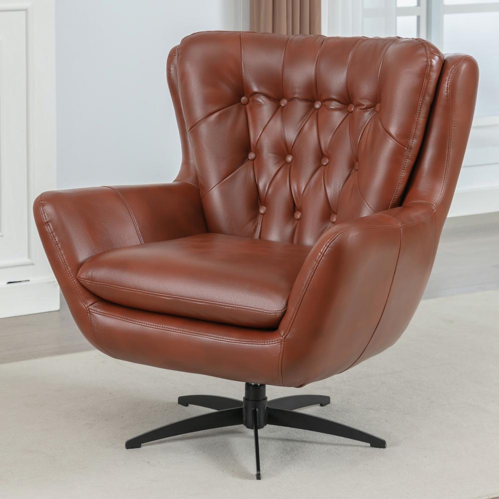 Clayton Caramel Tufted Faux Leather Swivel Chair. Picture 9
