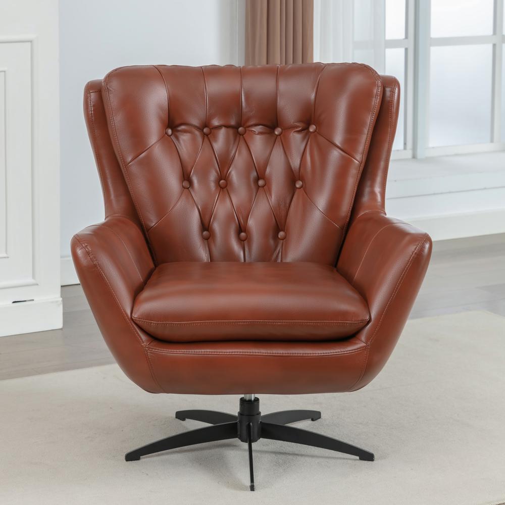 Clayton Caramel Tufted Faux Leather Swivel Chair. Picture 10