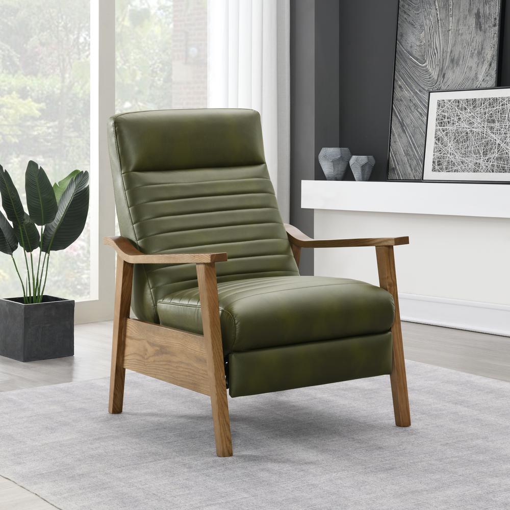 Arthur Wood Arm Push Back Recliner - Fern Green. Picture 12