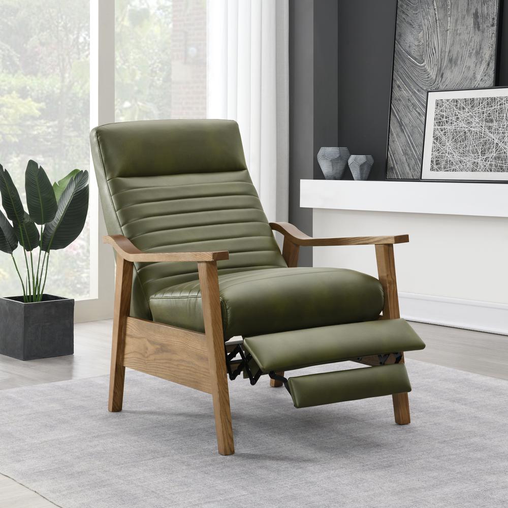 Arthur Wood Arm Push Back Recliner - Fern Green. Picture 13
