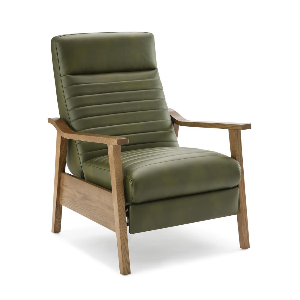Arthur Wood Arm Push Back Recliner - Fern Green. Picture 1