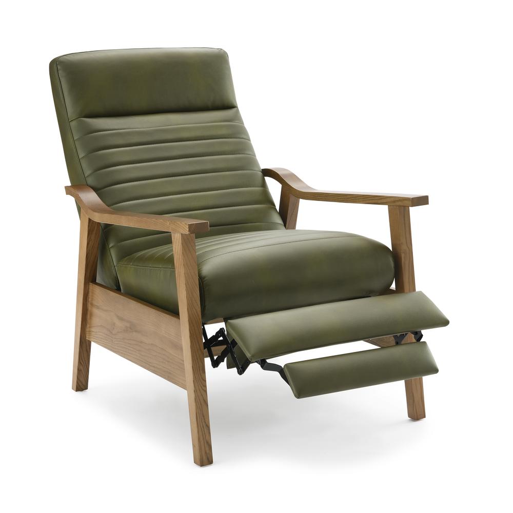 Arthur Wood Arm Push Back Recliner - Fern Green. Picture 6