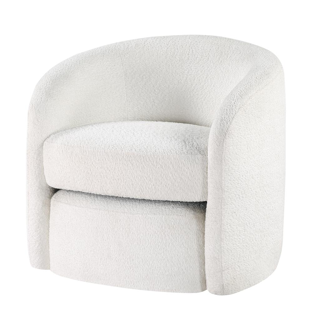 Silvie White Boucle Fabric Accent Chair with Ottoman. Picture 2