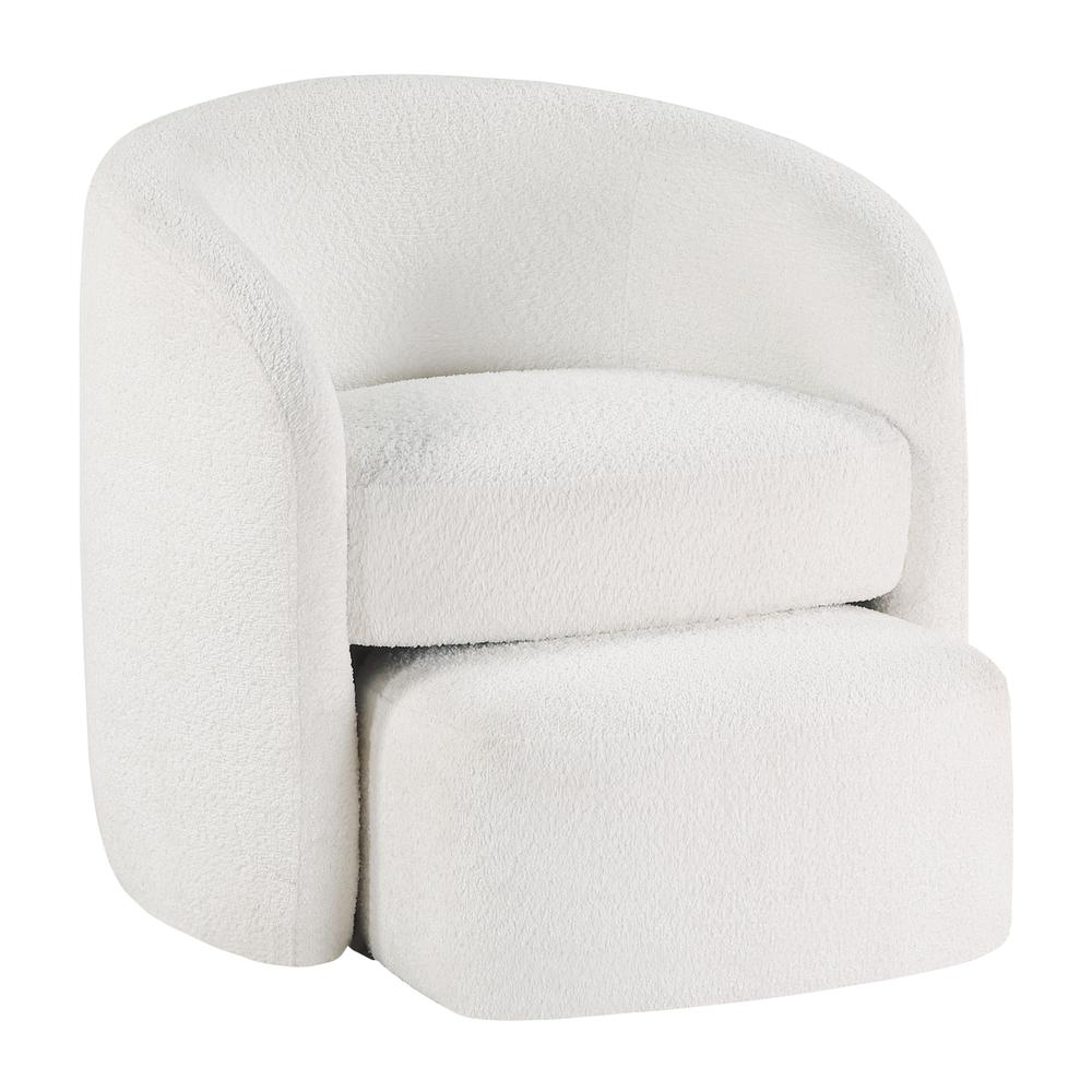 Silvie White Boucle Fabric Accent Chair with Ottoman. Picture 3